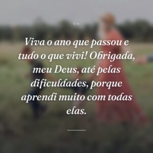 Viva o ano que passou e tudo o que vivi! Obrigada, meu Deus, até pelas dificuldades, porque aprendi muito com todas elas.