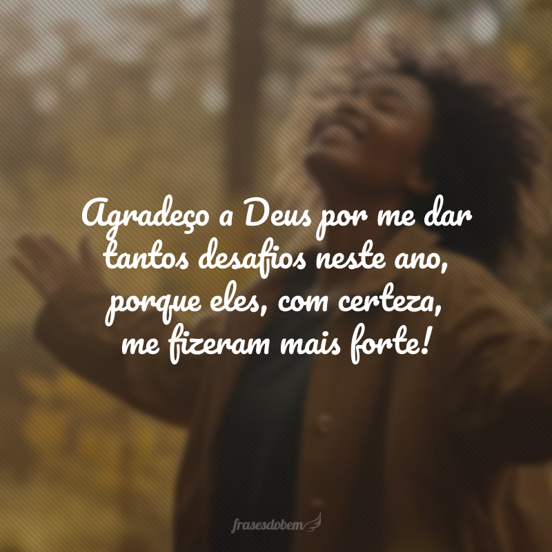 Agradeço a Deus por me dar tantos desafios neste ano, porque eles, com certeza, me fizeram mais forte!