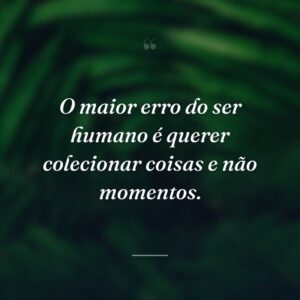 O maior erro do ser humano é querer colecionar coisas e não momentos.