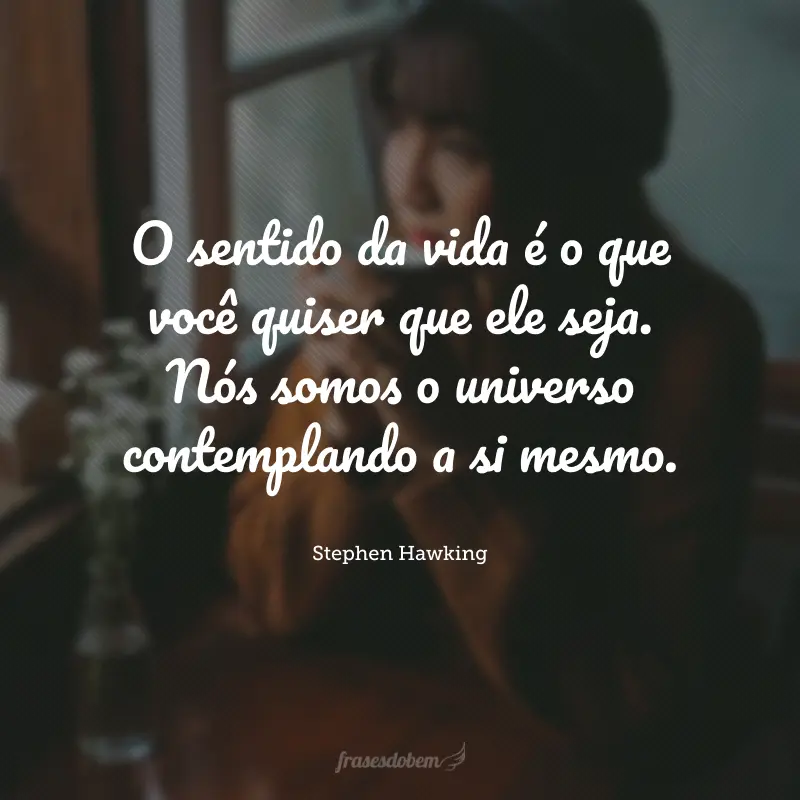 O sentido da vida é o que você quiser que ele seja. Nós somos o universo contemplando a si mesmo.