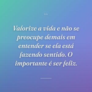 Valorize a vida e não se preocupe demais em entender se ela está fazendo sentido. O importante é ser feliz.