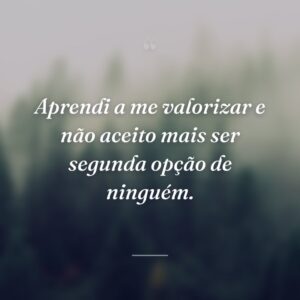Aprendi a me valorizar e não aceito mais ser segunda opção de ninguém.