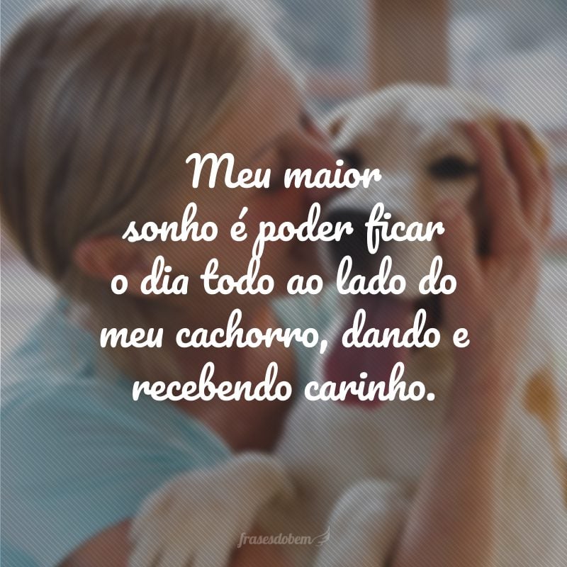 Meu maior sonho é poder ficar o dia todo ao lado do meu cachorro, dando e recebendo carinho.