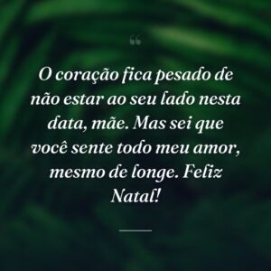 O coração fica pesado de não estar ao seu lado nesta data, mãe. Mas sei que você sente todo meu amor, mesmo de longe. Feliz Natal!