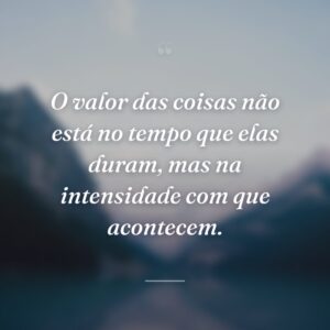 O valor das coisas não está no tempo que elas duram, mas na intensidade com que acontecem.