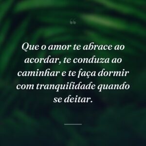 Que o amor te abrace ao acordar, te conduza ao caminhar e te faça dormir com tranquilidade quando se deitar.