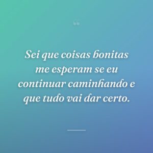 Sei que coisas bonitas me esperam se eu continuar caminhando e que tudo vai dar certo.