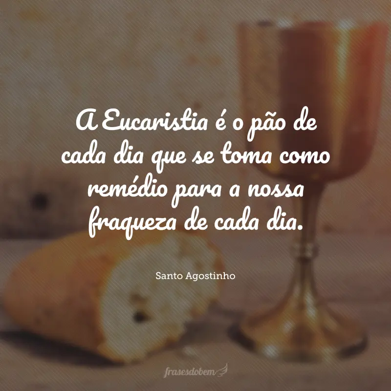 A Eucaristia é o pão de cada dia que se toma como remédio para a nossa fraqueza de cada dia.