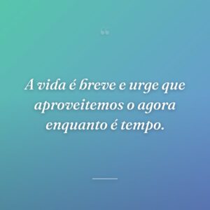A vida é breve e urge que aproveitemos o agora enquanto é tempo.