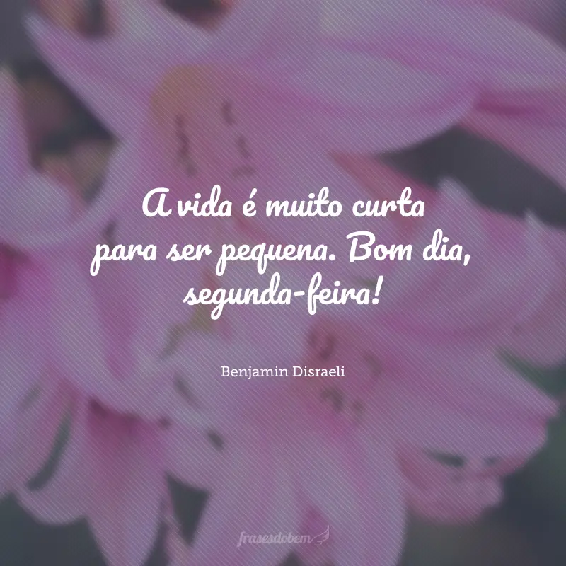 A vida é muito curta para ser pequena. Bom dia, segunda-feira!