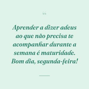 Aprender a dizer adeus ao que não precisa te acompanhar durante a semana é maturidade. Bom dia, segunda-feira!