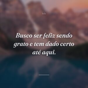 Busco ser feliz sendo grato e tem dado certo até aqui.