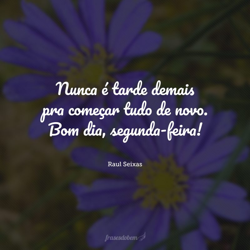 Nunca é tarde demais pra começar tudo de novo. Bom dia, segunda-feira!