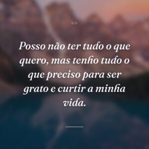 Posso não ter tudo o que quero, mas tenho tudo o que preciso para ser grato e curtir a minha vida.