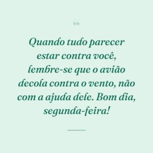Quando tudo parecer estar contra você, lembre-se que o avião decola contra o vento, não com a ajuda dele. Bom dia, segunda-feira!