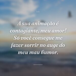 A sua animação é contagiante, meu amor! Só você consegue me fazer sorrir no auge do meu mau humor.