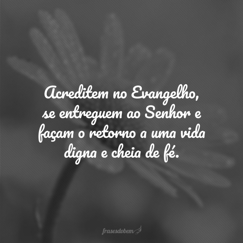 Acreditem no Evangelho, se entreguem ao Senhor e façam o retorno a uma vida digna e cheia de fé.