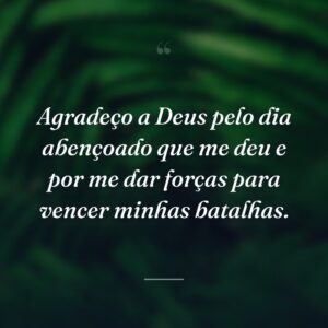 Agradeço a Deus pelo dia abençoado que me deu e por me dar forças para vencer minhas batalhas.