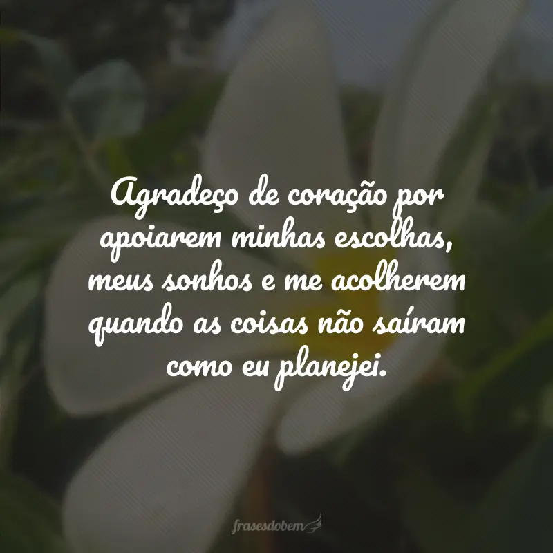 Agradeço de coração por apoiarem minhas escolhas, meus sonhos e me acolherem quando as coisas não saíram como eu planejei.