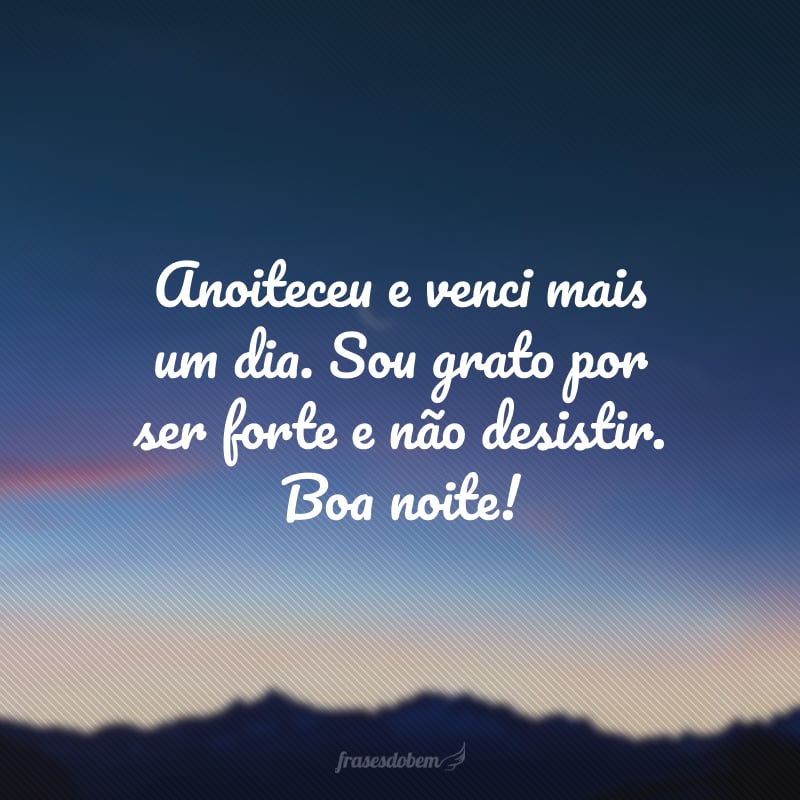 Anoiteceu e venci mais um dia. Sou grato por ser forte e não desistir. Boa noite!