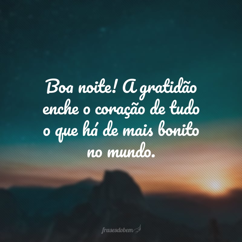 Boa noite! A gratidão enche o coração de tudo o que há de mais bonito no mundo.