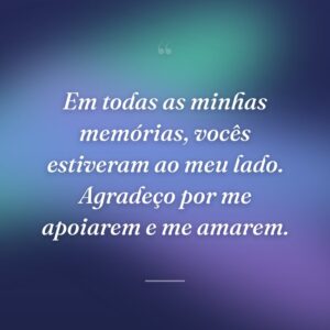 Em todas as minhas memórias, vocês estiveram ao meu lado. Agradeço por me apoiarem e me amarem.