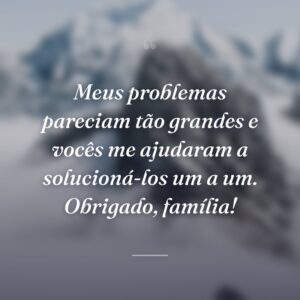 Meus problemas pareciam tão grandes e vocês me ajudaram a solucioná-los um a um. Obrigado, família!
