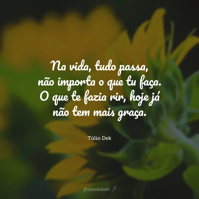 Na vida, tudo passa, não importa o que tu faça. O que te fazia rir, hoje já não tem mais graça.