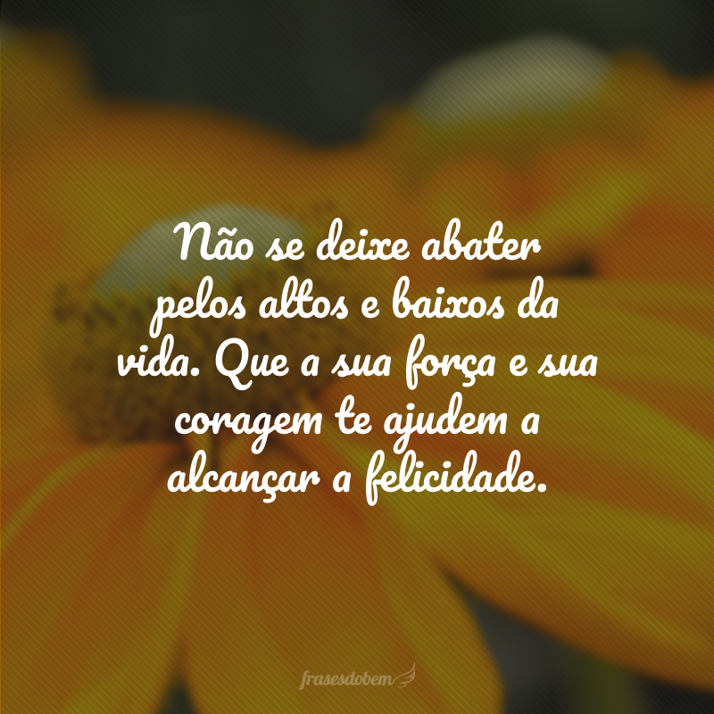 Não se deixe abater pelos altos e baixos da vida. Que a sua força e sua coragem te ajudem a alcançar a felicidade.