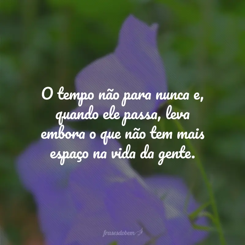 O tempo não para nunca e, quando ele passa, leva embora o que não tem mais espaço na vida da gente.