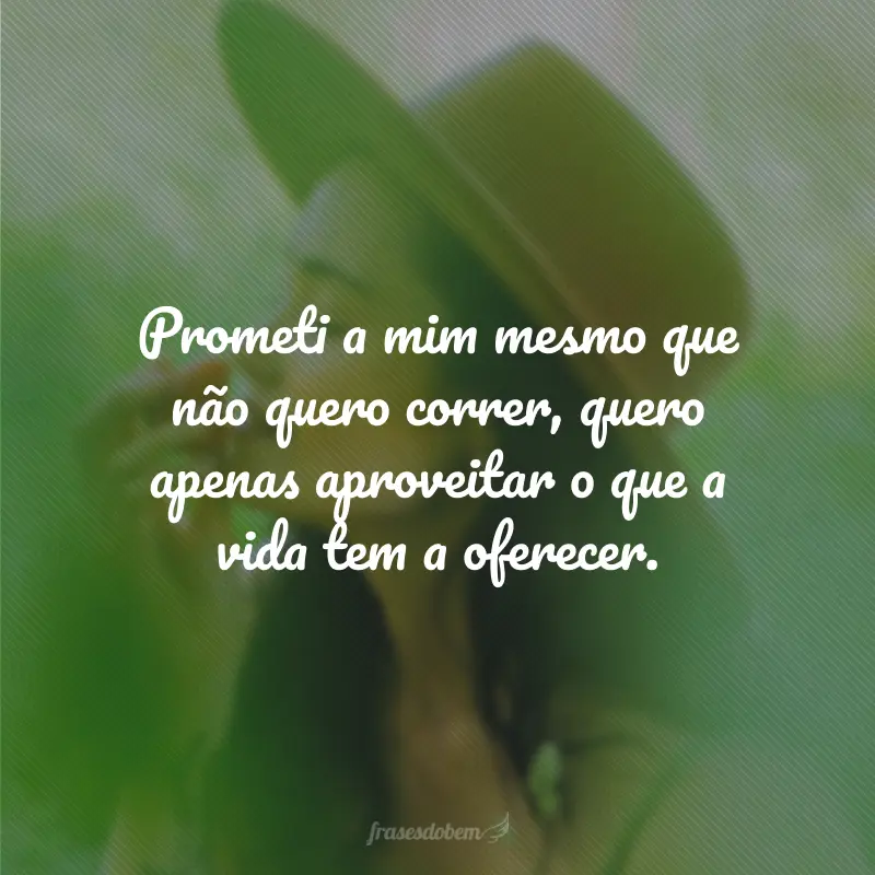 Prometi a mim mesmo que não quero correr, quero apenas aproveitar o que a vida tem a oferecer.