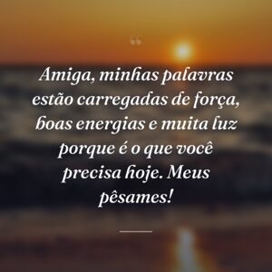 Amiga, minhas palavras estão carregadas de força, boas energias e muita luz porque é o que você precisa hoje. Meus pêsames!