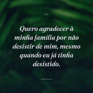 Quero agradecer à minha família por não desistir de mim, mesmo quando eu já tinha desistido.
