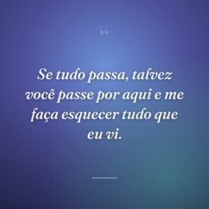 Se tudo passa, talvez você passe por aqui e me faça esquecer tudo que eu vi.