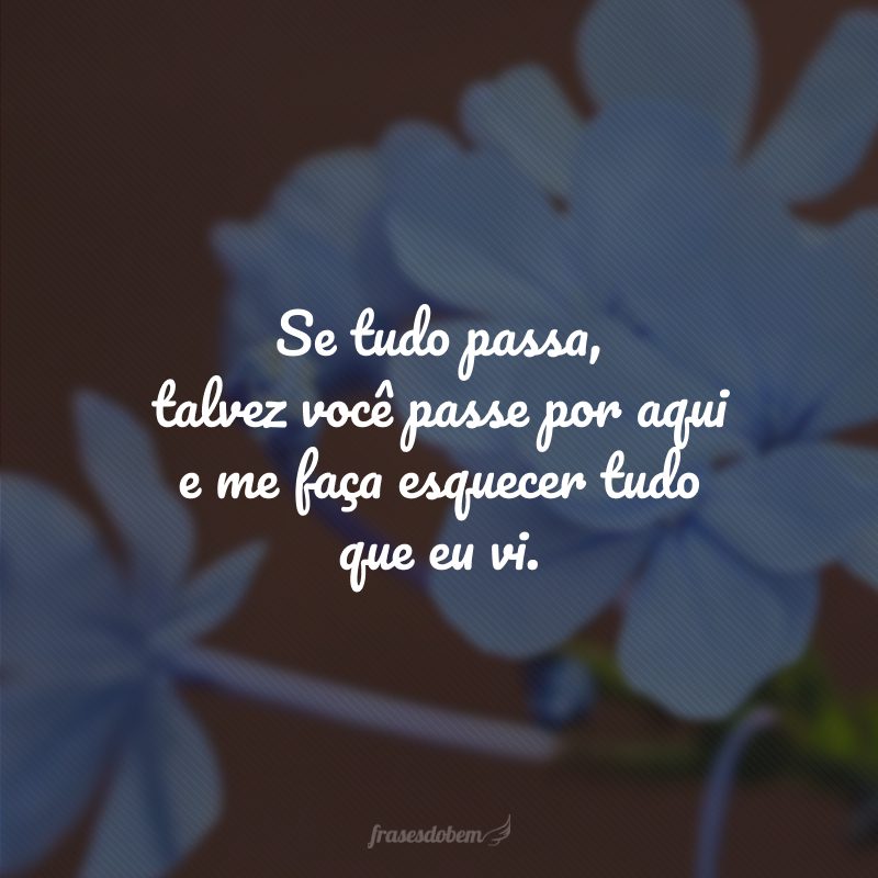 Se tudo passa, talvez você passe por aqui e me faça esquecer tudo que eu vi.