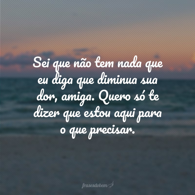 Sei que não tem nada que eu diga que diminua sua dor, amiga. Quero só te dizer que estou aqui para o que precisar.