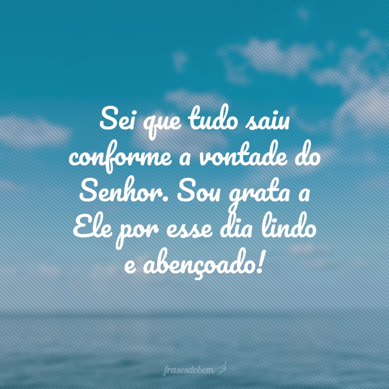 Sei que tudo saiu conforme a vontade do Senhor. Sou grata a Ele por esse dia lindo e abençoado!