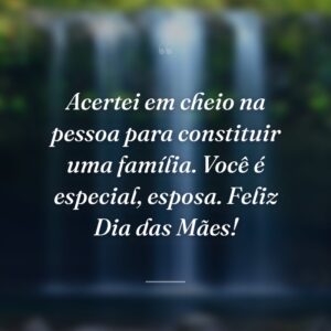 Acertei em cheio na pessoa para constituir uma família. Você é especial, esposa. Feliz Dia das Mães!