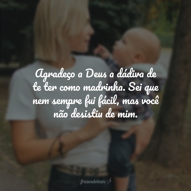 Agradeço a Deus a dádiva de te ter como madrinha. Sei que nem sempre fui fácil, mas você não desistiu de mim.