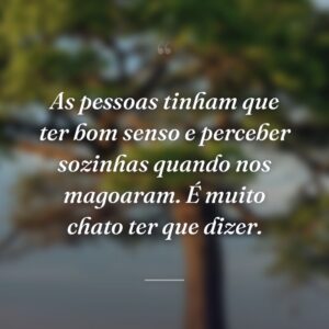 As pessoas tinham que ter bom senso e perceber sozinhas quando nos magoaram. É muito chato ter que dizer.