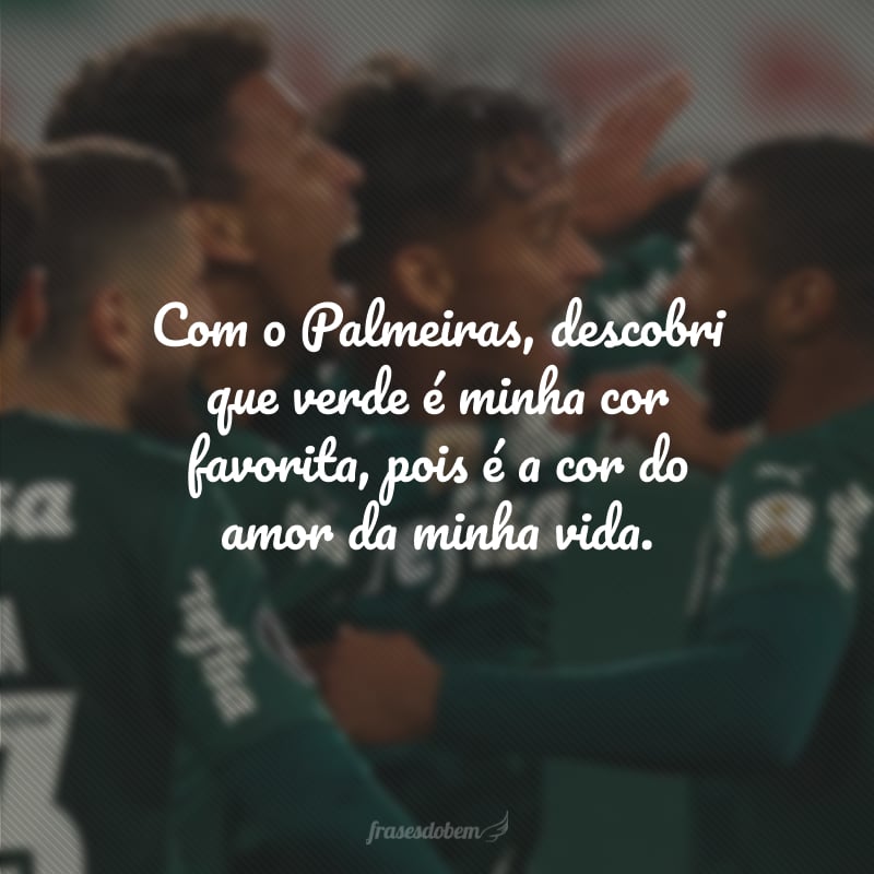 Com o Palmeiras, descobri que verde é minha cor favorita, pois é a cor do amor da minha vida.