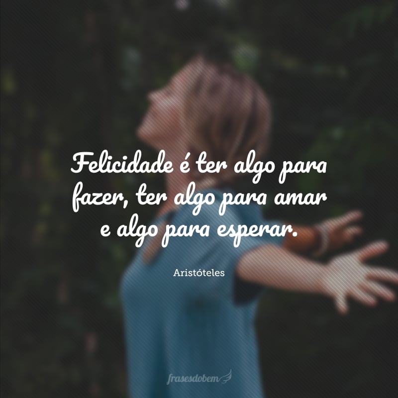 Felicidade é ter algo para fazer, ter algo para amar e algo para esperar.