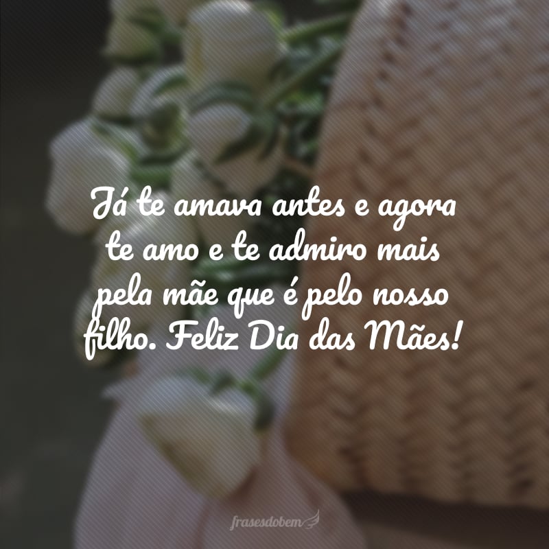 Já te amava antes e agora te amo e te admiro mais pela mãe que é pelo nosso filho. Feliz Dia das Mães!