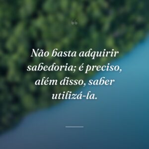 Não basta adquirir sabedoria; é preciso, além disso, saber utilizá-la.