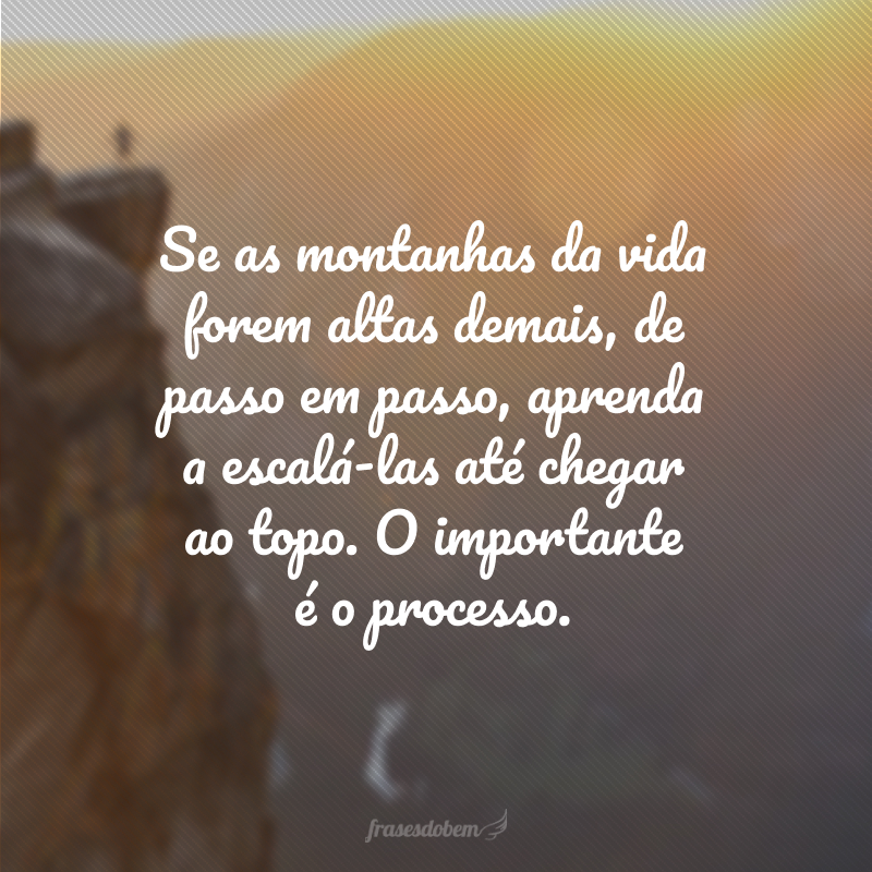 Se as montanhas da vida forem altas demais, de passo em passo, aprenda a escalá-las até chegar ao topo. O importante é o processo.