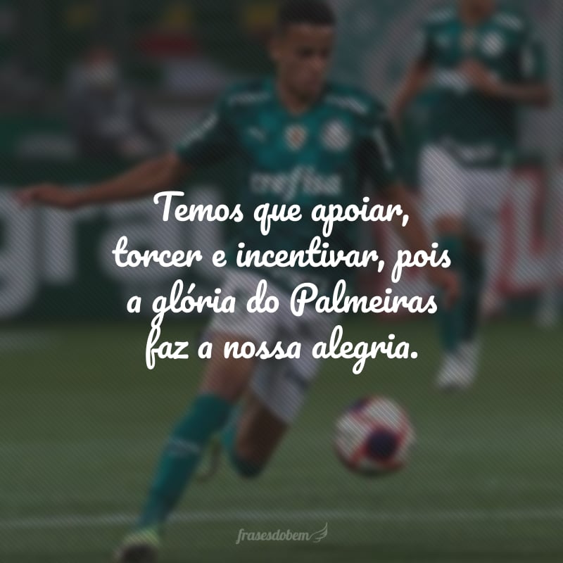 Temos que apoiar, torcer e incentivar, pois a glória do Palmeiras faz a nossa alegria.