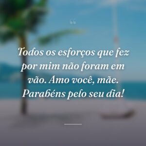 Todos os esforços que fez por mim não foram em vão. Amo você, mãe. Parabéns pelo seu dia!