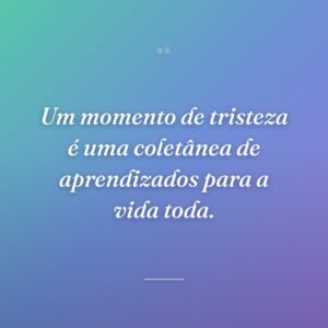 Um momento de tristeza é uma coletânea de aprendizados para a vida toda.