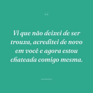Vi que não deixei de ser trouxa, acreditei de novo em você e agora estou chateada comigo mesma.