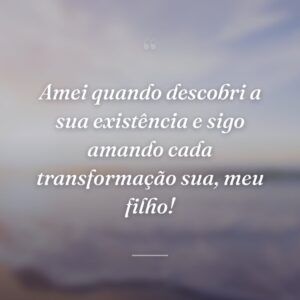 Amei quando descobri a sua existência e sigo amando cada transformação sua, meu filho!